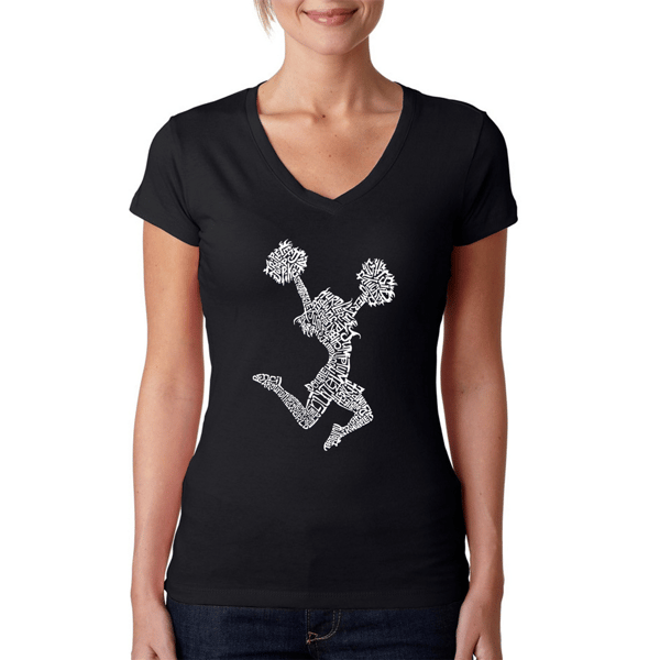 Womens LA Pop Art Cheer Word Art V-Neck Graphic Tee