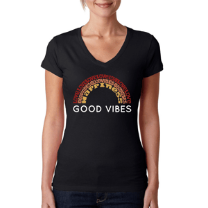 Womens LA Pop Art Good Vibes Word Art V Neck Tee