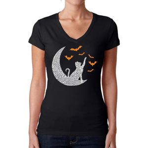 Plus Size LA Pop Art Lunar Bats Word Art V Neck Tee