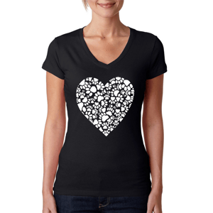 Womens LA Pop Art Heart Paw Prints Word Art V-Neck Tee