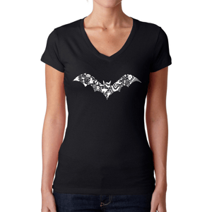 Plus Size LA Pop Art Bat Shape Word Art V-Neck Tee