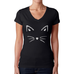 Womens LA Pop Art Whiskers Word Art V Neck Tee