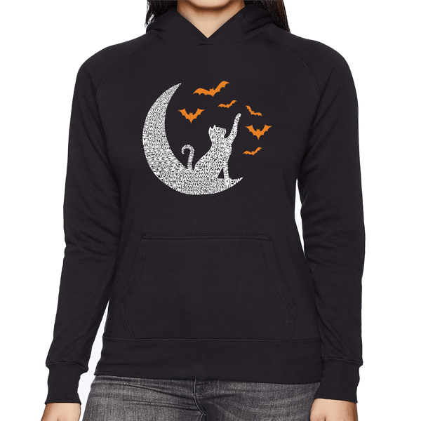 Womens LA Pop Art Lunar Cat and Bats Word Art Hoodie
