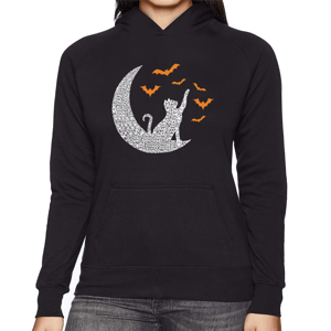 Womens LA Pop Art Lunar Cat and Bats Word Art Hoodie