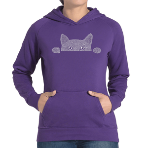 Plus Size LA Pop Art Peeking Cat Word Art Hoodie