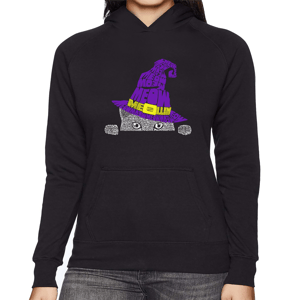 Womens LA Pop Art Peeking Witch Hat Cat Word Art Hoodie