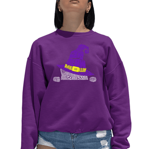 Womens LA Pop Art Peeking Witch Hat Cat Word Art Sweatshirt