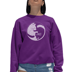Plus Size LA Pop Art Yin Yang Cat Word Art Crew Neck Sweatshirt