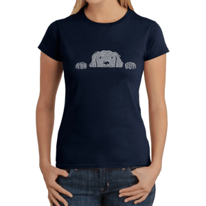 Womens LA Pop Art Peeking Dog Word Art Tee
