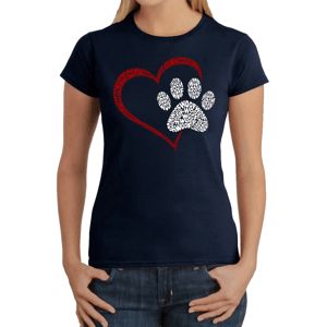 Womens LA Pop Art Paw Heart Woof Word Art Short Sleeve Tee