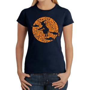 Womens LA Pop Art Spooky Witch Word Art Graphic Tee