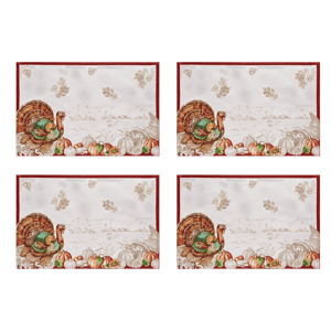 Threadmade Holiday Turkey Bordered Fall Placemat - Set of 4