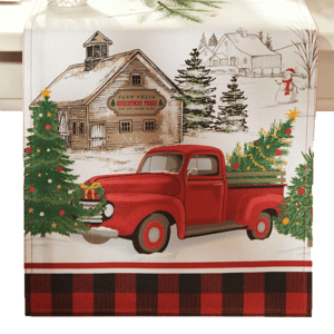 Threadmade Vintage Christmas Tree Farm Holiday Table Runner