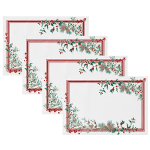 Threadmade Winter Holiday Berry Fabric Placemat - Set of 4