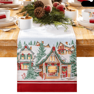 Threadmade Storybook Christmas Village Holiday Table Runner