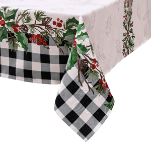 Threadmade Holly Farmhouse Charm Holiday Fabric Tablecloth