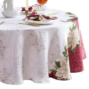 Threadmade Clarette Poinsettia Holiday Fabric Tablecloth