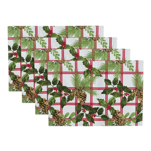 Threadmade Pinecone Plaid Holiday Fabric Placemats - Set of 4