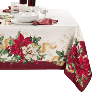 Threadmade Poinsettia Garlands Engineered Tablecloth