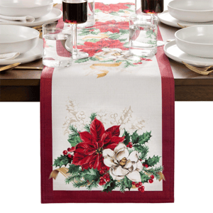 Threadmade Poinsettia Garlands Engineered Table Runner