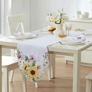 Threadmade Sunflower and Daisies Cutwork Table Runner