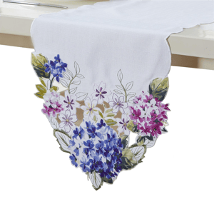 Threadmade Spring Hydrangea Floral Cutwork Table Runner