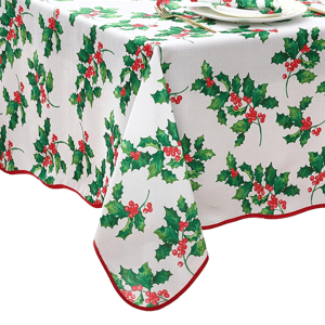 Threadmade Vintage Holly Scallop Border Tablecloth