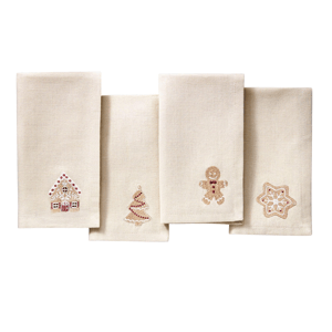 Threadmade Gingerbread Bliss Embroidered Napkins - Set of 4