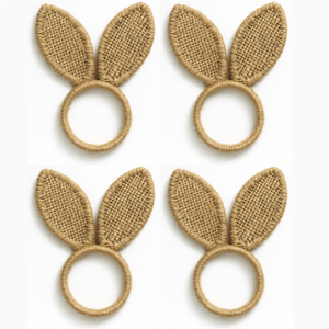 Threadmade Burlap Bunny Ear Napkins Rings - Set of 4