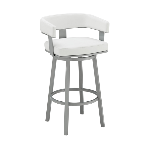 Armen Living Lorin 26in. White Faux Leather Swivel Bar Stool